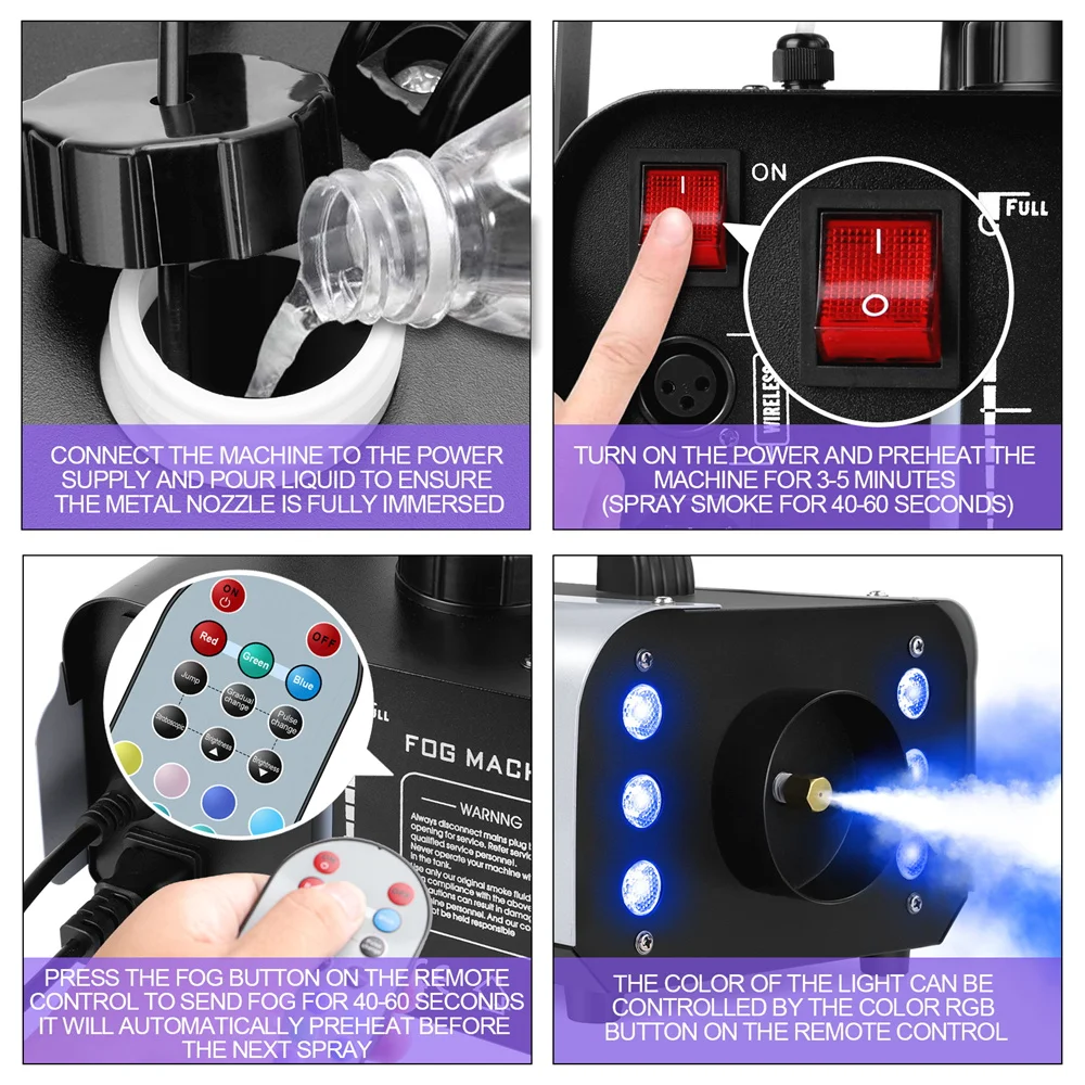 1200W Mini Smoke Machine With 6 RGB LED Light Smoke Machine With Remote Control And 1L Tank for Wedding Party Theater Disco Club mini smoke machine