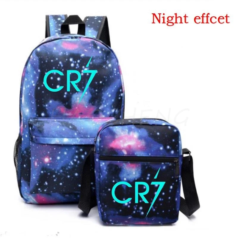 Fashion CR7 Luminous Print School Bag Two-Piece Set Children's Backpack Student Outdoor Travel Bag Shoulder Bag Set