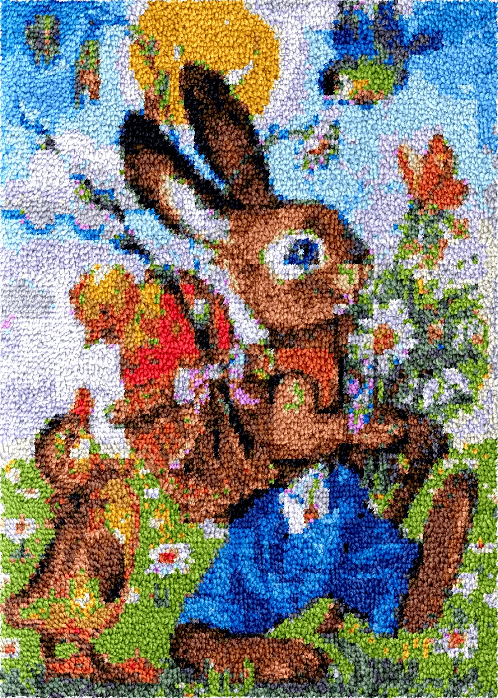 Rabbit latch hook diy rug mat ковровая вышивка carpet vloerklee tapijt foamiran knooppakket crochet tapis knoopkussen pakket