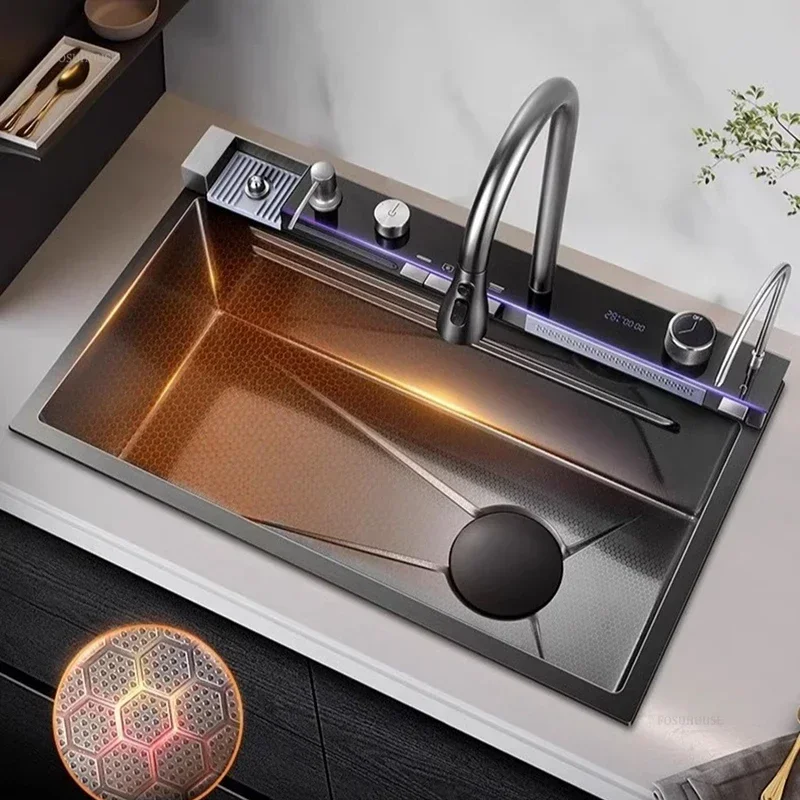 Smart Creative Kitchen Sinks for Apartments Modern Metal Multi-functional Sinks Luxury Household Kitchen for Rental Houses
