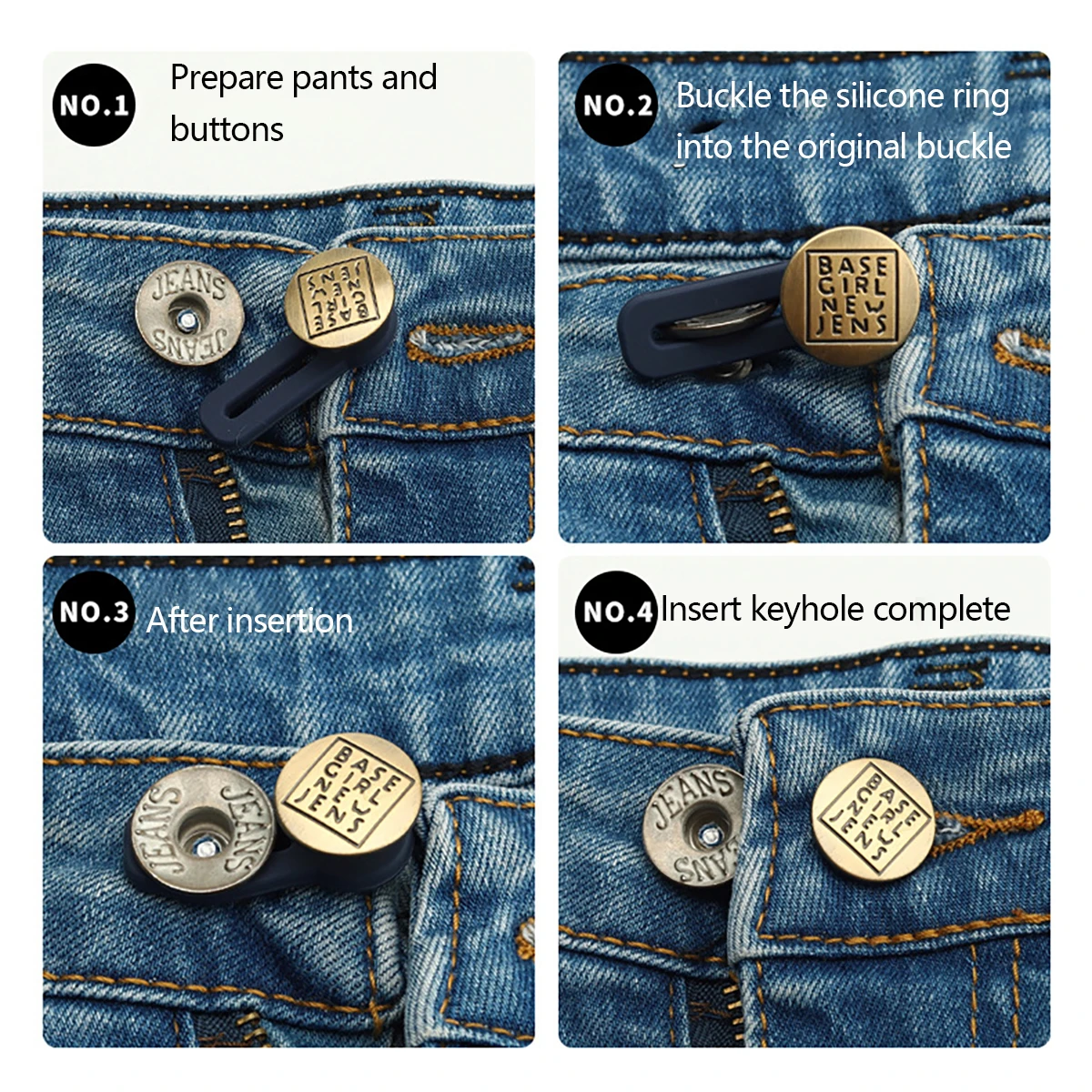 2pcs-No-Sew Instant Waistband Extenders for Jeans - Adjustable Denim Button Expanders