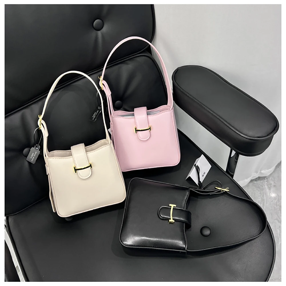 

New Retro Small Square Bag PU Leather Sewing Thread Decor Fashion Crossbody Bag Women's Solid Color Underarm Bags