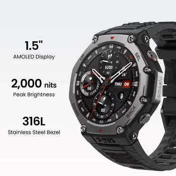 Relógio Militar Amazfit T-Rex 3 – Smartwatch 48mm com GPS, Mapas Offline e Bateria de Longa Duração