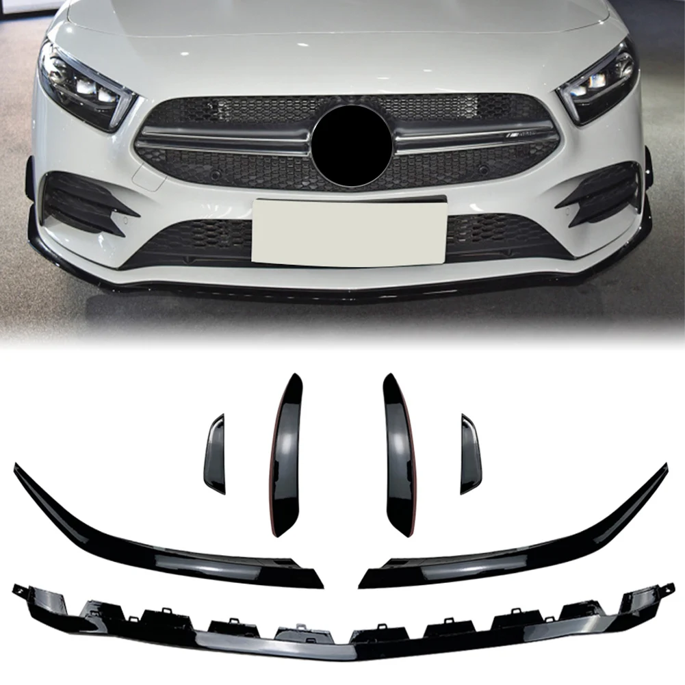 

7Pcs Car Front Bumper Lip Splitter Spoiler Body Kit Side Canards Trim For Mercedes Benz A-Class W177 A180 A200 A220 For A35 AMG