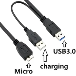 Compact USB 3.0 to Micro Y Cable with Extra Power - 0.5m (Black)