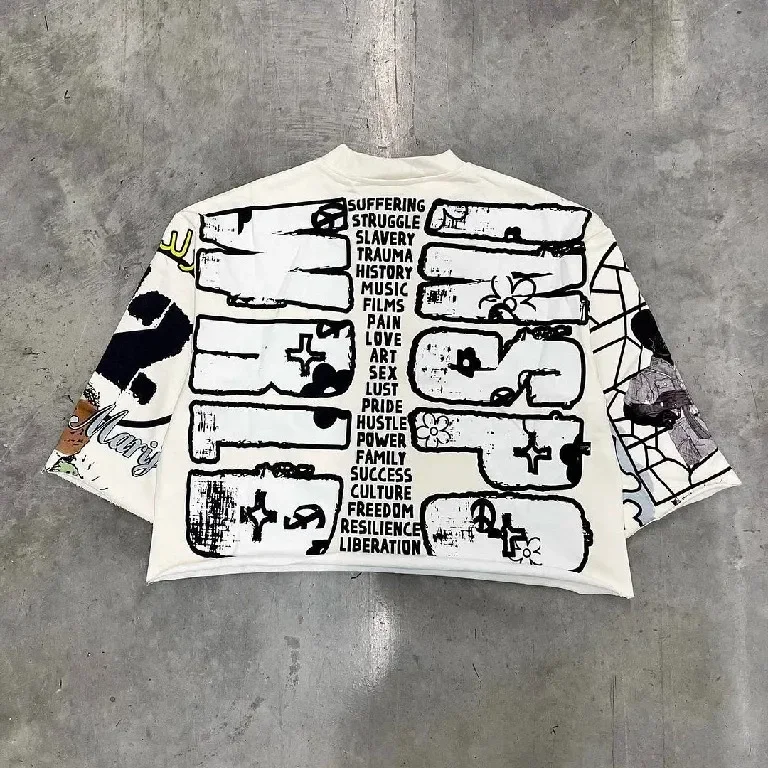 Men Women T Shirt Y2K Punk Hip Hop Graffiti Pattern Printed Men and Women Short Sleeves T-shirt Gothic Harajuku Style Large Loose