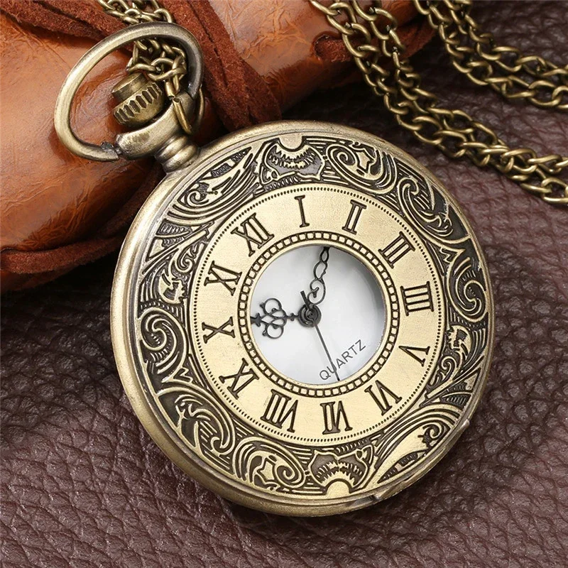 Vintage Charm Black Unisex Fashion Roman Number Quartz Steampunk Pocket Watch Women Man Necklace Pendant with Chain Gift