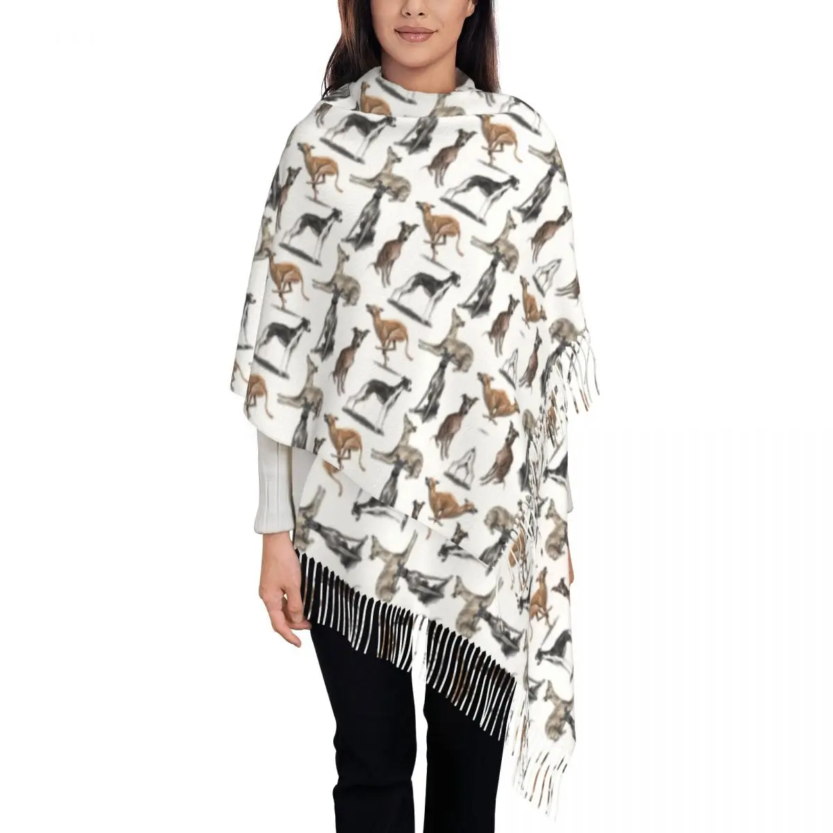 

Stylish The Whippet Tassel Scarf Women Winter Fall Warm Shawl Wrap Female Greyhound Sighthound Dog Scarves