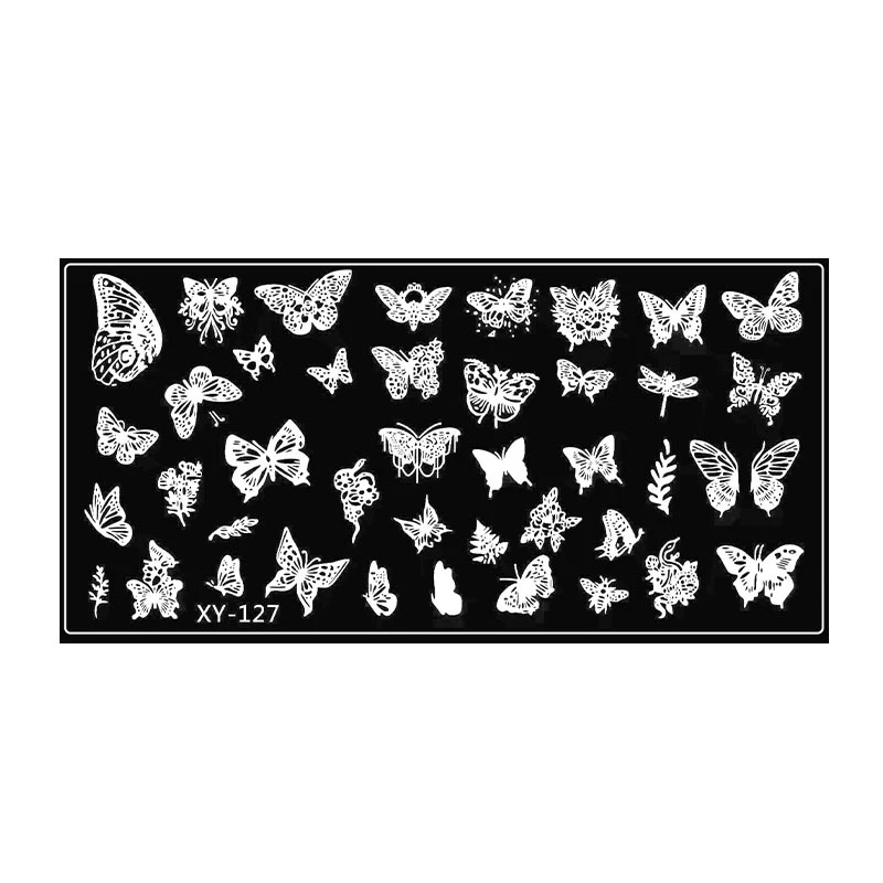 Love Heart Butterfly  Nail Art Stamping Plates Drawing Template bow Geometric Stripe Line 3D Image Stencil Mold Printing Tools 3
