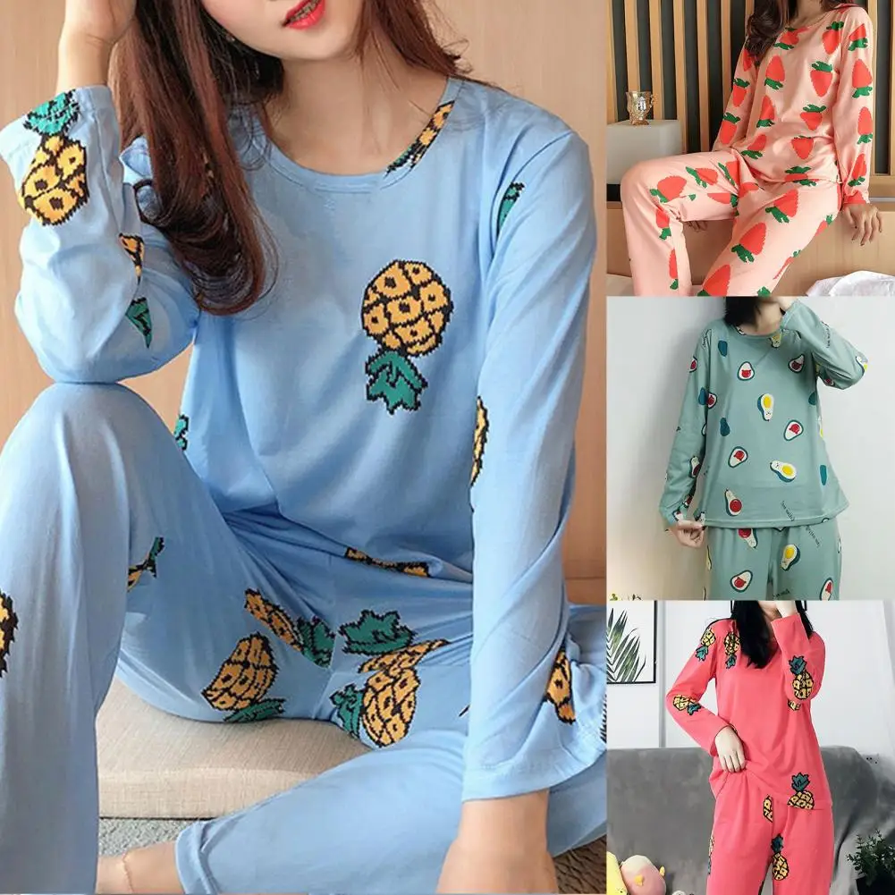 

1 Set Winter Pajamas Set Comfortable Soft Cartoon Patterns Cute Pink Radish Women Pajamas Set Print Warm Flannel For Daily Wear