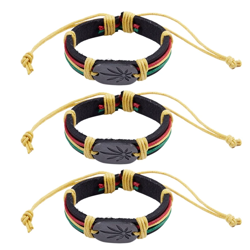 

3X Rasta японский регги кожаный браслет
