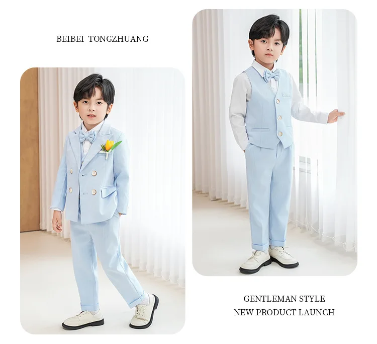 OLEKID Kinderanzug für Jungen, Hochzeitsanzug im britischen Gentleman-Stil, Weste und Hose, Klavier- und Bühnenkostüm für Jungen von 1-10 Jahren, grünes Auftrittsoutfit – Detail 7