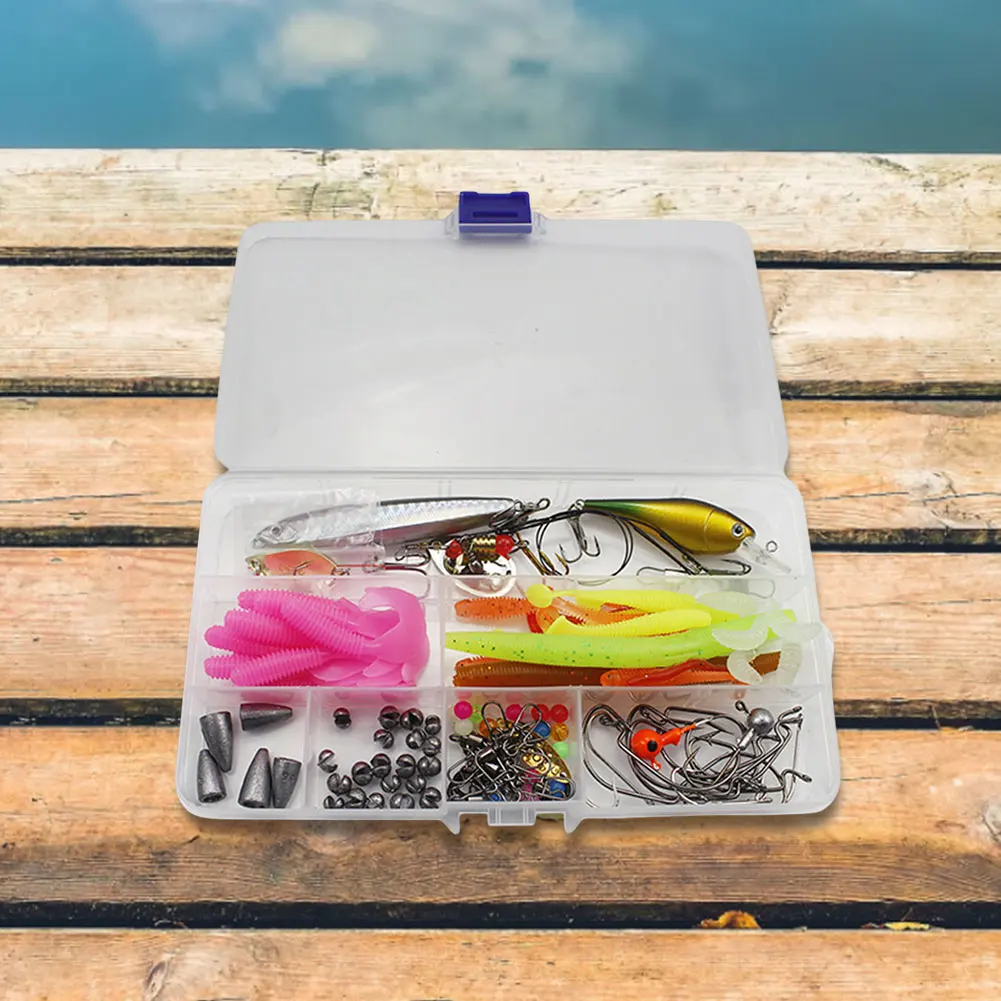115pcs Fishing Lures Kit Soft and Hard Bait Jig Hooks Sinker Weights Fishing Accessories Gifts for Men