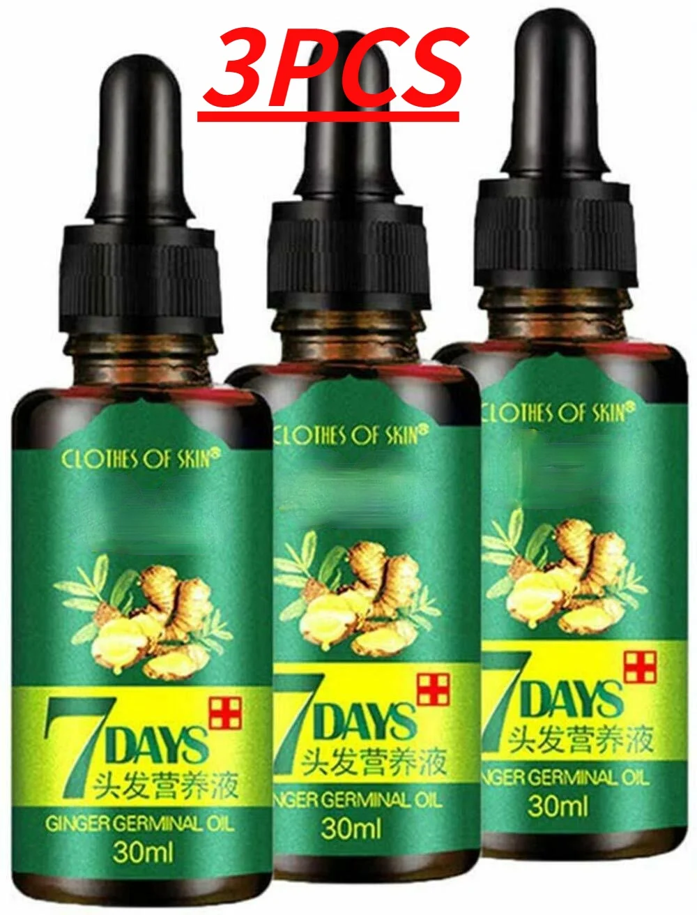 3pcs Hair Regrow 7 Day Ginger Germinal Serum Essence Oil Hair Loss Treatment Growth Effective Fast Growth Hair Care