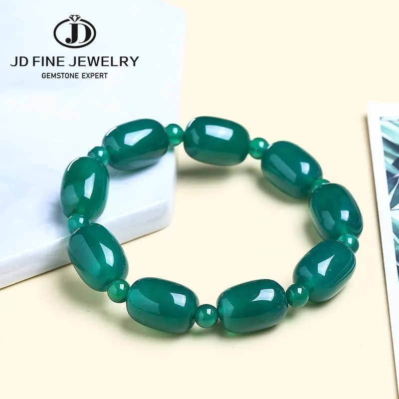 Jd Natural Stone Green Agate Barrel Bead Bracciali Donna Elegante Smooth Stone Energy Balance Bangles Gioielli Di Moda Femminile
