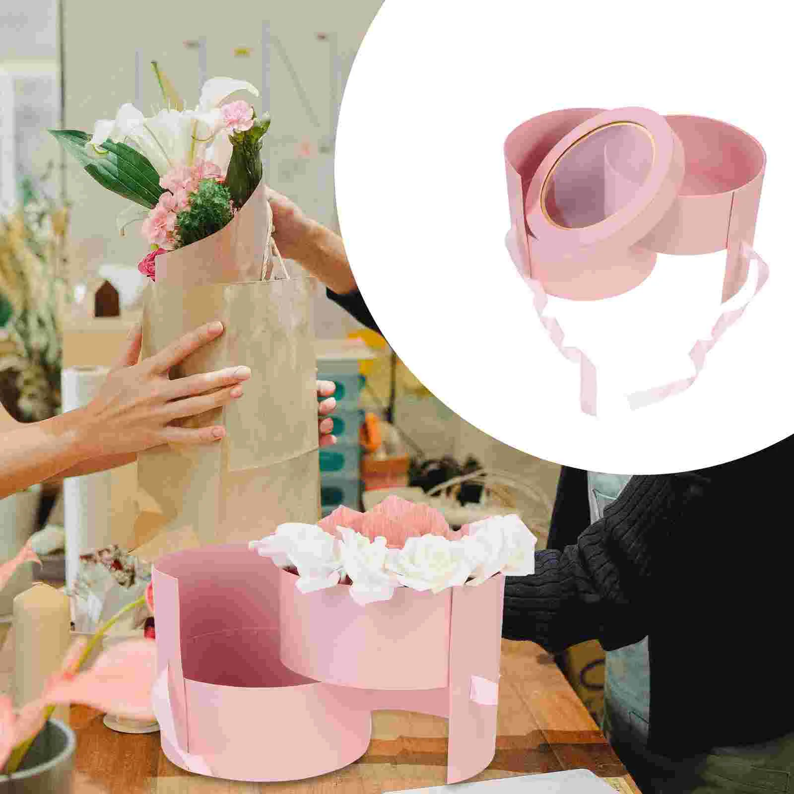 

Round Flower Packing Box Preserved Flower Packaging Box Gift Wrapping Box Valentine'S Day Gift Flower Boxes 20x20x17cm
