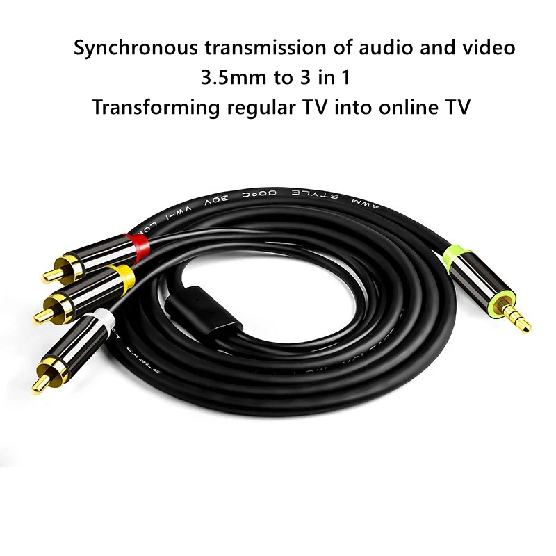 Premium 3.5mm to 3RCA Audio Video Hi-Fi Cable for TV and Amplifier Connection