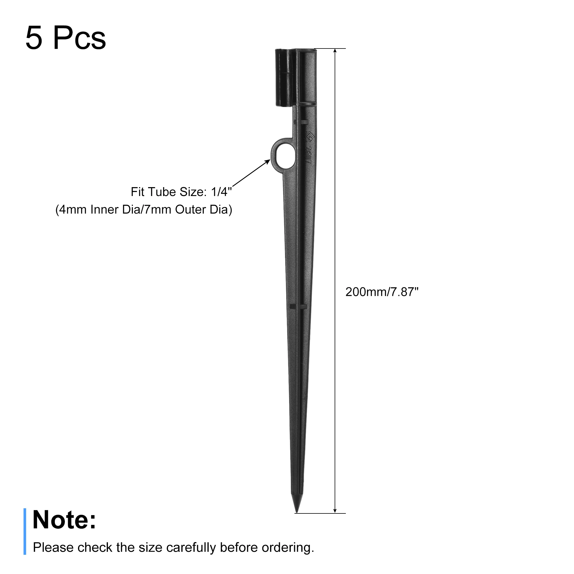 5pcs 200mm Length Irrigation Drip Support Stakes PP Plastic Black for 1/4" Tube Hose