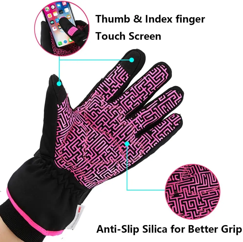 Gant Ski Femme Gants De Ski Femme Thermiques - Écran Tactile, Imperméables, Antidérapants - Pour Sports D'Hiver Coupe Vent Femme Noir
