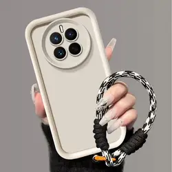 Realme Phone Case with Wrist Strap Lanyard - Matte Back, Skin Feel, Shockproof Protection for Realme 12 ProPlus (White)
