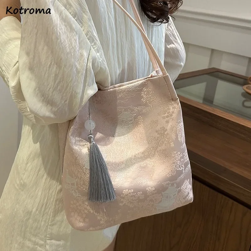 Borse a tracolla da donna Vintage Nuovo temperamento in stile cinese Elegante moda avanzata ecologica Grande capacità All-match quotidiano