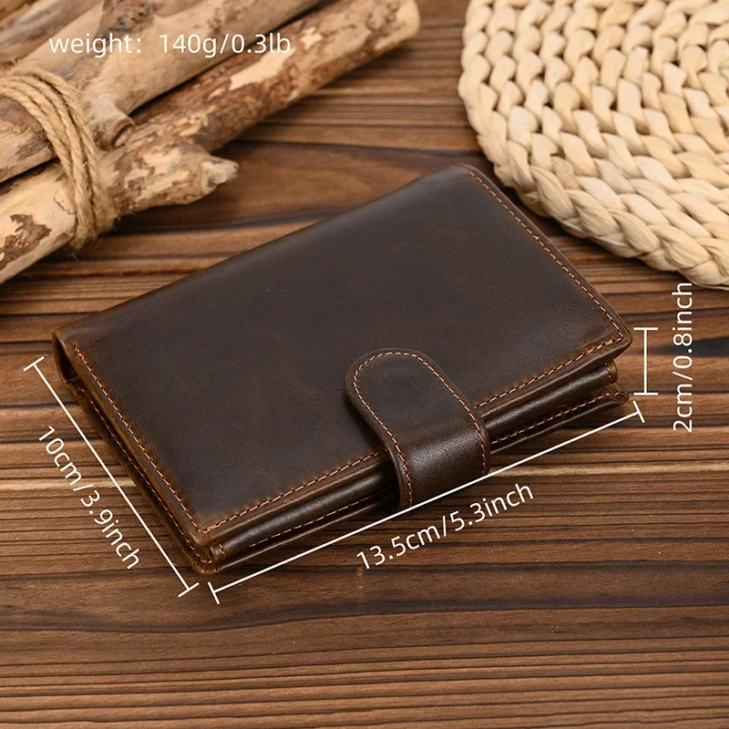 Genuine Leather Short Wallet for Men and Women, Multiple Card Slots, Money Clip with Coin Pocket