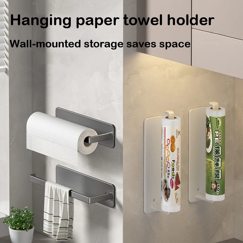 Kitchen Paper Towel Holder Wall Mount Nail-Free Kitchen Bathroom Toilet Lengthen Storage Rack Towel rack Self-Adhesive Roll Rack 3