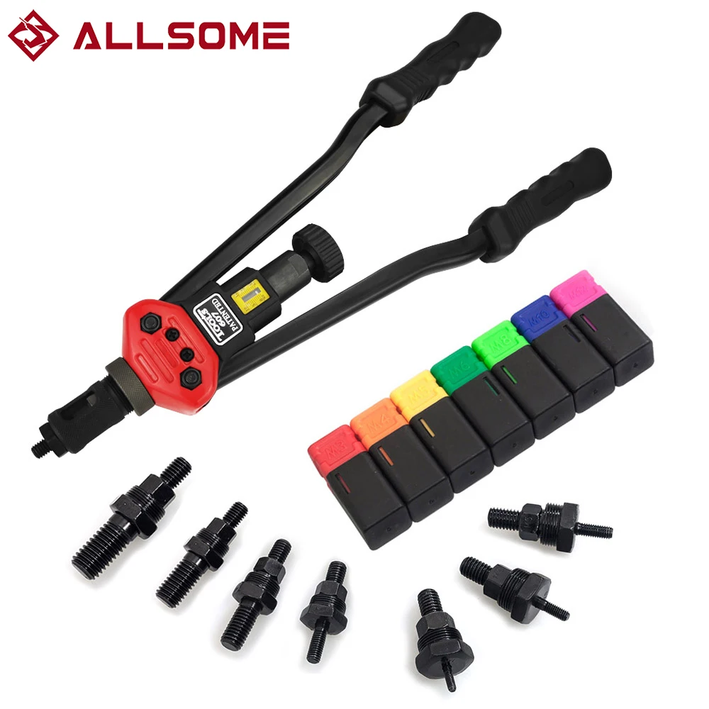 Astro 1442 Rivettatrice Manuale A Dado, Testa A Cambio Rapido, Lunghezza 33 Cm, Set Con 6 Mandrini Metrici E SAE