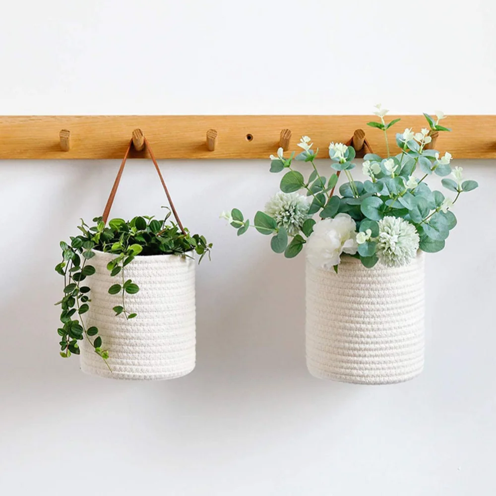 Wall Hanging Flower Basket Cotton Rope Woven Storage Basket Home Wall Decoration Container Kitchen Utensils Storage Organizer