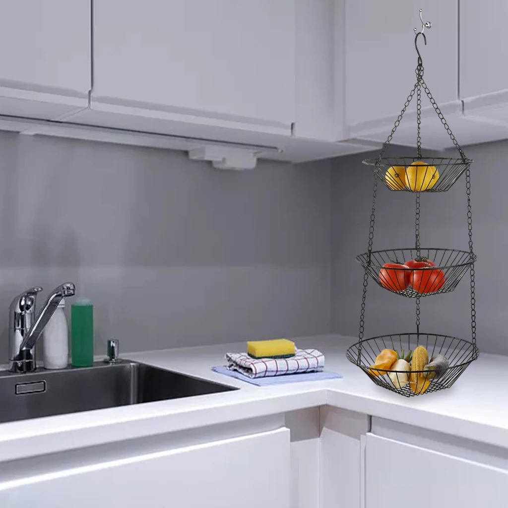 3 Tier Iron Storage Shelf Rack for Kitchen Seasoning Organizer Fruits Holder Storage Basket Vegetable Holder Kitchen Organizer