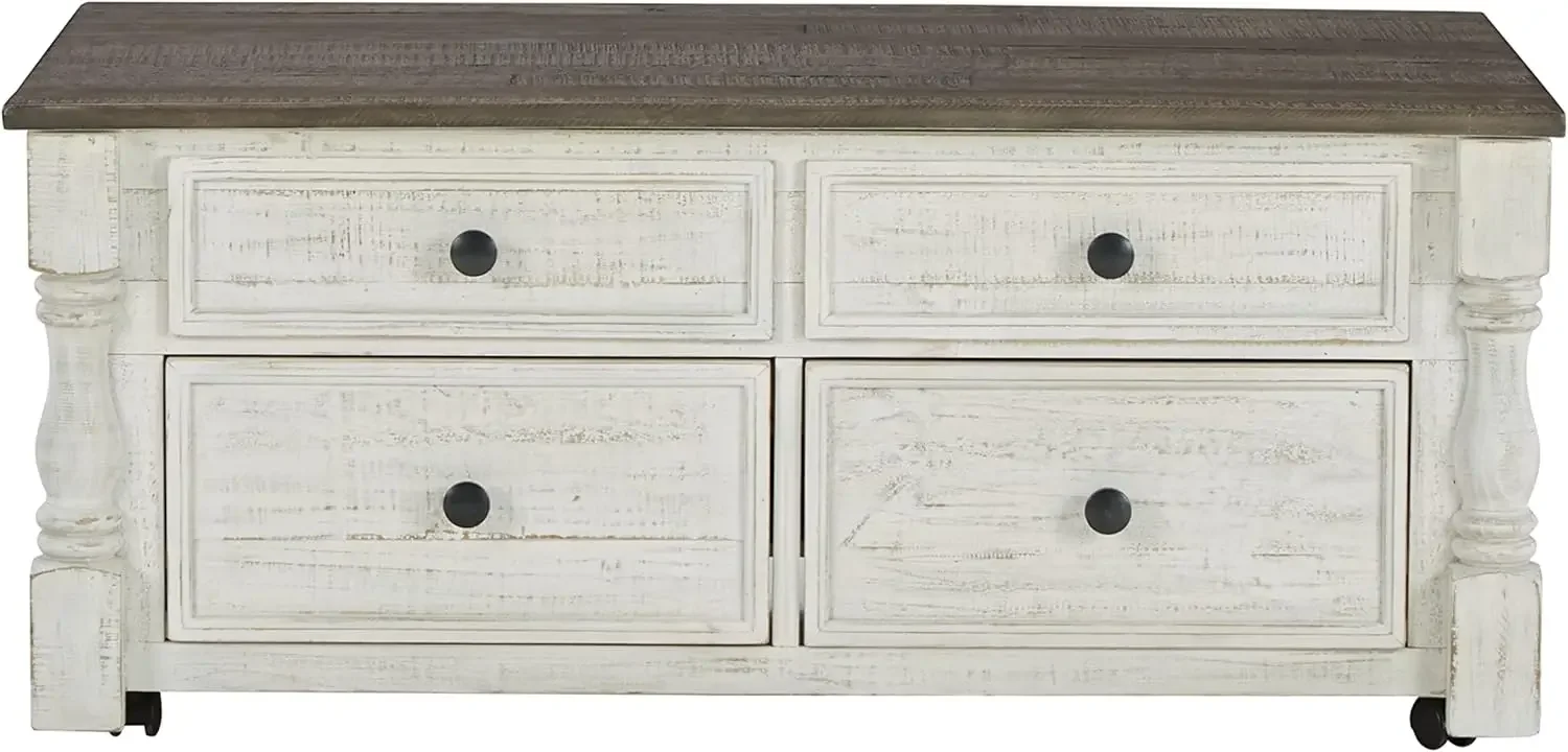 Havalance Farmhouse Lift Top Coffee Table with 4 Storage Drawers and Small Storage Tray, Whitewash