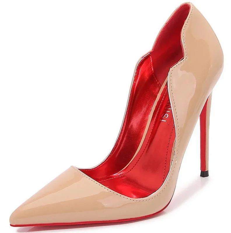 12cm Heels Women Pumps Patent Leather High Thin Heel Shoes Pointed Toe V-mouth Single Shoes for Nightclub Party Wedding Banquet 4
