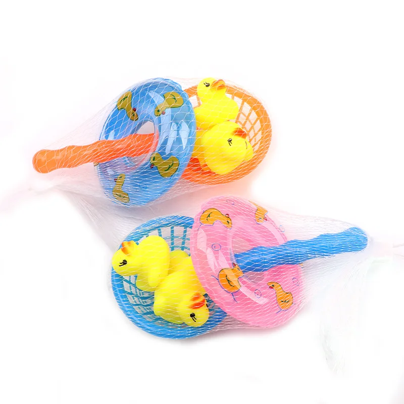 5Pcs/Set Kids Floating Bath Toys Mini Swimming Rings Rubber Yellow Ducks Fishing Net Washing Swimming Toddler Toys Water Fun