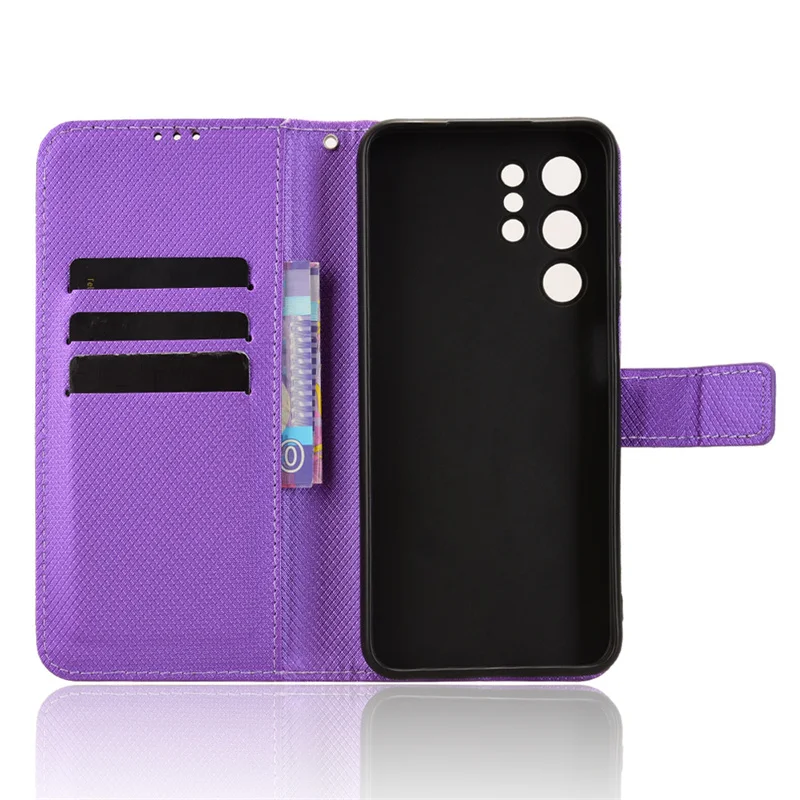 Luxury Diamond Pattern PU Leather Wallet Case with Lanyard - Elegant Phone Cover