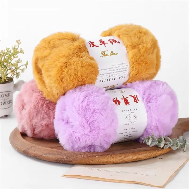 1Pc 100g Super Chunky Fur Yarn for hand knitting fuffly soft warm Crochet line to knit sweater coat Scarf Hat long plush threads 3