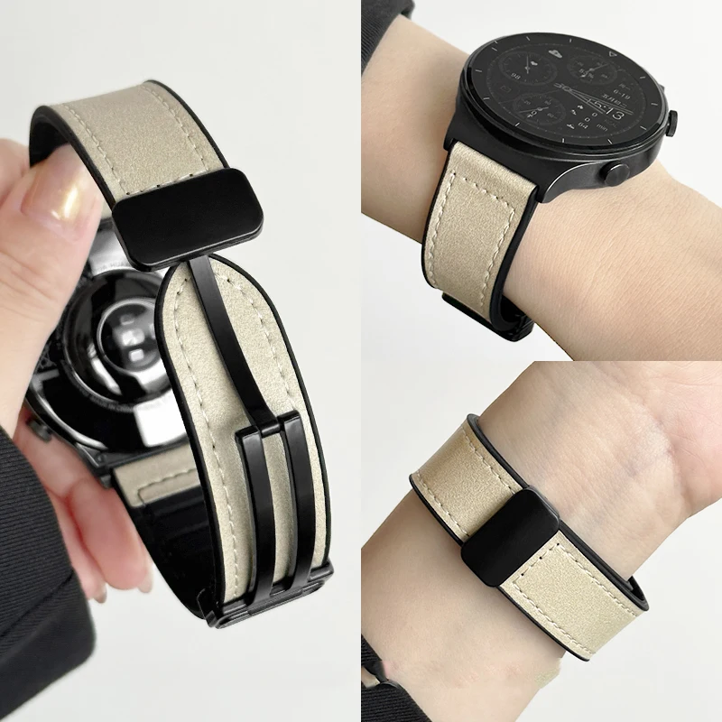 Magnetic Leather & Silicone Smartwatch Band, 20mm/22mm