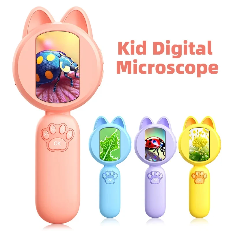 2인치 IPS 스크린이 있는 1 PC 현미경, 휴대용 디지털 확대 현미경, 어린이 교육 과학 선물용