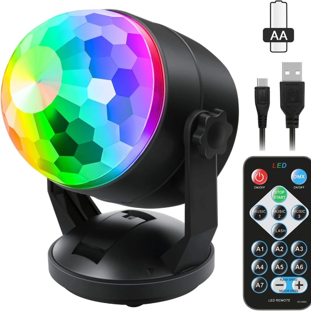 

LED Disco Ball Dj Lights Portable Sound Activated RBG Strobe Stage Party Lighting USB Powered for Parties Bar Birthday Christmas
