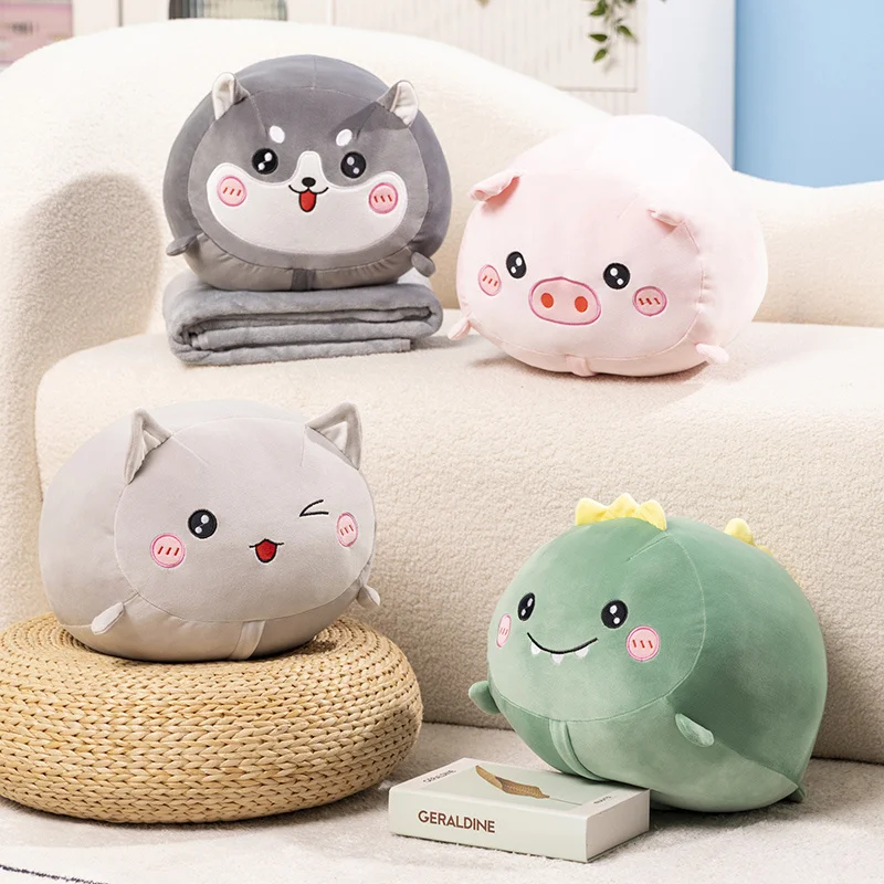 Cartoon Cat Cute Husky Dinosaur Pink Pig Plush Throw Pillow Sofa Cushion Soft Stuffed Animal Dolls for Kids Boys Girl Xmas Gifts 6 12sheets make a face animal puzzle stickers game create your own dinosaur cat panda kids jigsaw educational boys girl toy gift