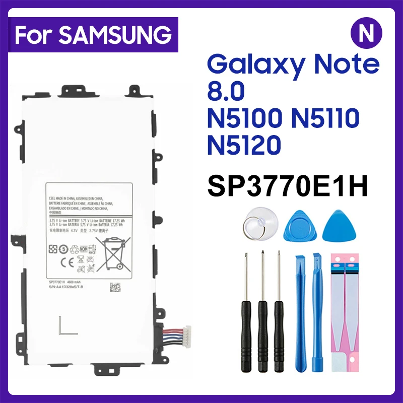 

100% Tablet Battery SP3770E1H For Samsung N5100 N5120 Galaxy Note 8.0 N5110 Genuine Replacement Batteries 4600mAh