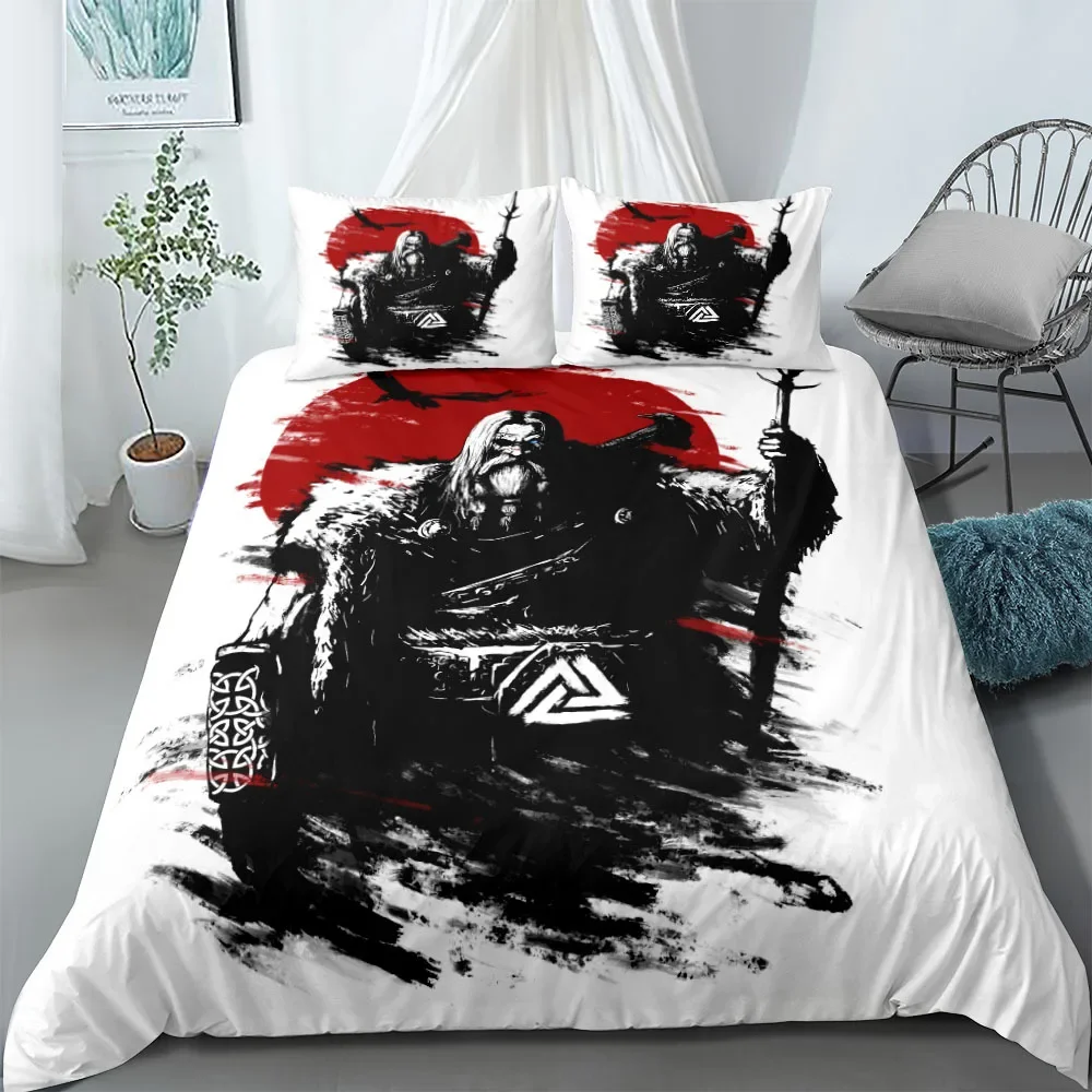 Vikings Yggdrasil Fenrir Wolf Bedding Set King Queen Double Full Twin Single Size Mythology Symbols Runes Bed Linen Set