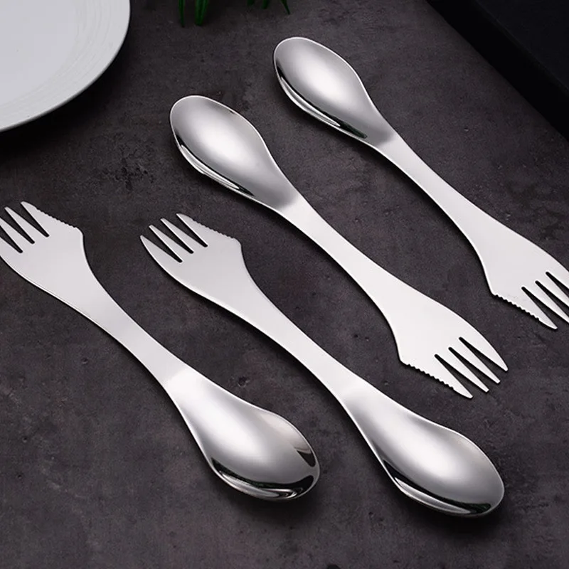 Posate 3 In 1 In Acciaio Inox – Forchetta, Cucchiaio E Coltello In Uno, Ideale Per Campeggio Ed Escursioni
