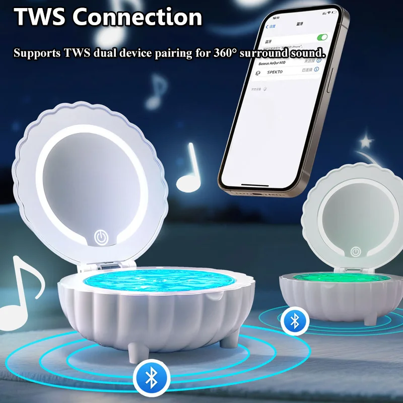 Portable Bluetooth Speaker Waves Colorful Projection Light White Noise Sleep Aid Remote Control Soundbox TWS Stereo Music Player