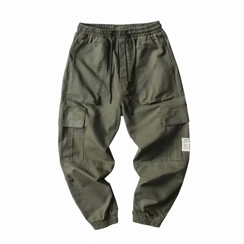 Men Cargo Jogger Harem Pants Streetwear Hip hop Ankle Length Trousers Elastic Waist Black Army green