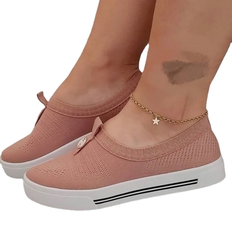 Ladies Casual Vulcanized Shoes Ladies Mesh Sneakers Ladies Knit Flat Ladies Slip-on Women's Shoes Size 43 Feminino Zapatos