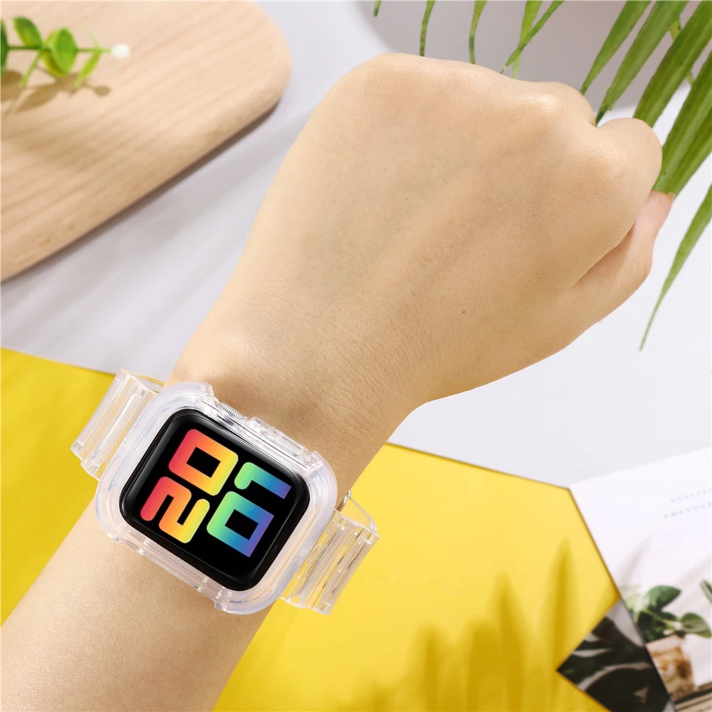 silicone Strap for Apple Watch Band 45MM 41 42 mm 40 44 38mm Transparent Correa Sport loop wrist for Iwatch Series 7 6 se 5 4 3