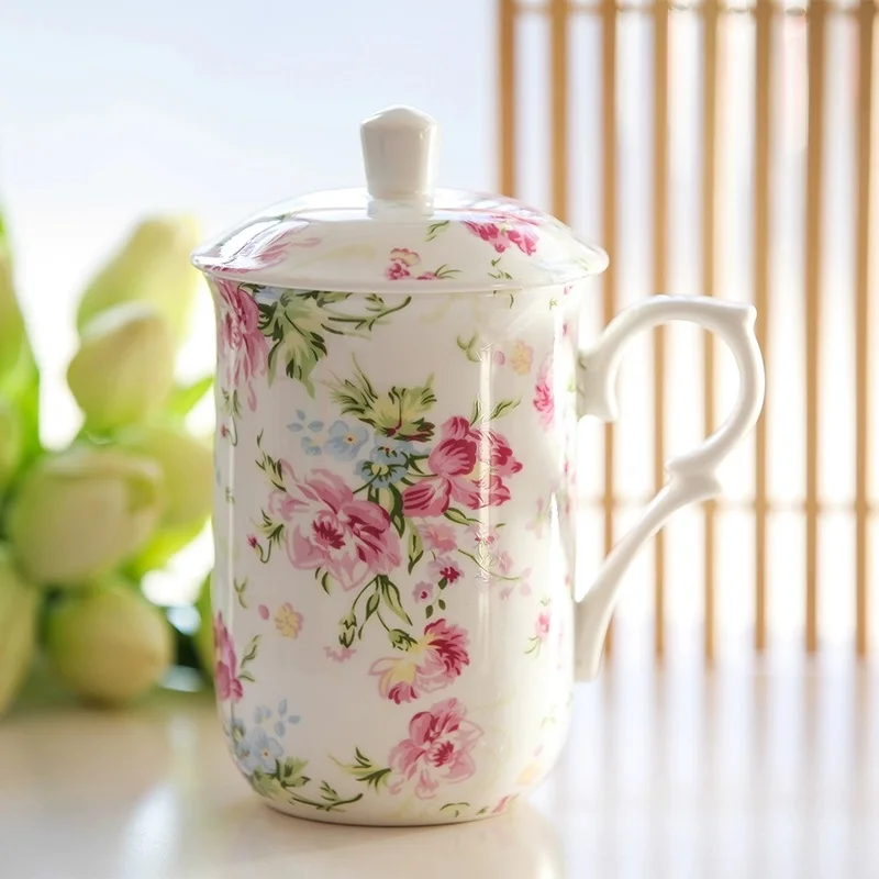 320ML cute floral painting bone china coffee mug, poecelain espresso cups, thermal mug, ceramic cup, gift vintage funny mug