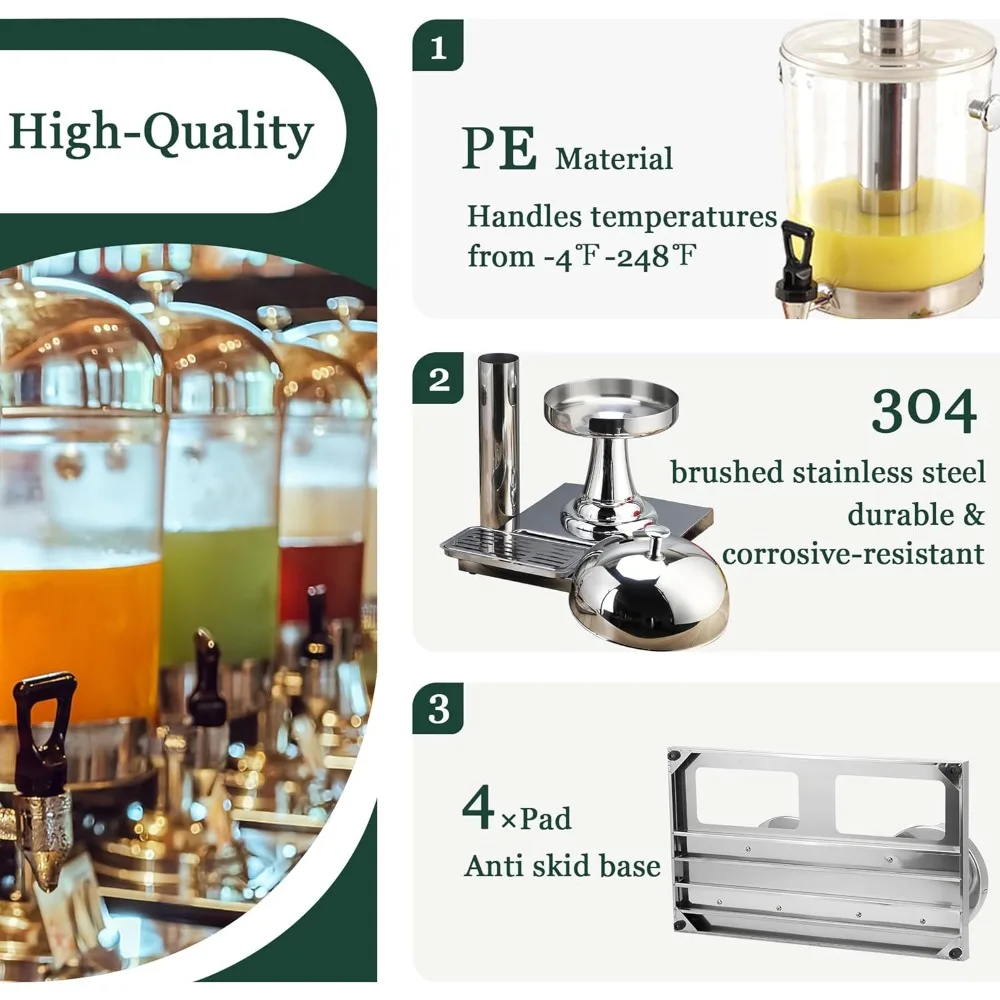 4 gal beverage dispenser, drink dispensers for parties, hot cold drink dispenser with ice container and stainless steel drip tra