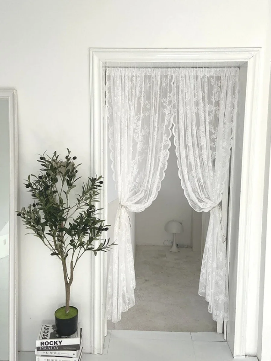 1pc White Flower Embroidery Sheer Curtain,Romantic Polyester Blackout Curtains f