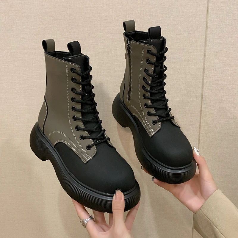 

Ladies Fashion Cool Motorcycle Boots Women British Style Warm Ankle Boots 2022 New Women's Thick-soled Martin Boots Botas Mujer